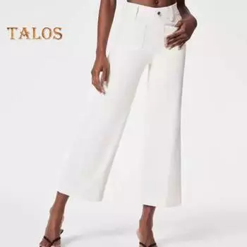 Женские девятые джинсы, прямые, с высокой талией, однотонные, на пуговицах, с карманами на молнии, с широкими штанинами, эластичные, для поездок на работу, для свиданий, покупок, длинные брюки, джинсовые брюки M белый