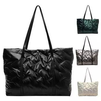 Women Padded Shoulder Bag Versatile Top Handle Bag Large Capacity Commuting Bag чёрный