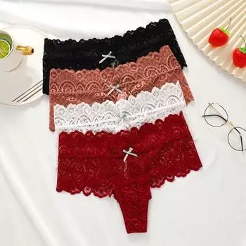 Женские трусики средней посадки, прозрачные, с украшением в виде бантика, эластичные, дышащие, для ношения под одеждой L