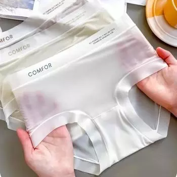 Женские трусики бесшовные со средней талией, прозрачные, из ледяного шелка, высокая эластичность, хорошая воздухопроницаемость XL хаки