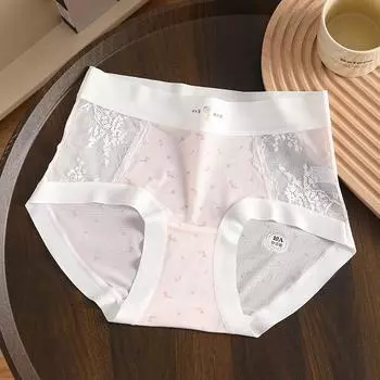 Women Panties Sexy Lace Briefs High Waist Plus Size Crotch Breathable Underpants Lingerie Ladies Underwear XXXL XL розовый