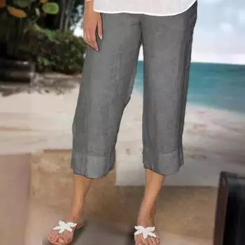 Women Pants Elastic Waist Mid-rise Wide-Leg Casual Pants with Pockets Solid Color Long S оранжевый