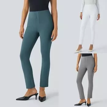 Женские брюки однотонные с высокой талией и карманами сзади, зауженные рабочие брюки M синий