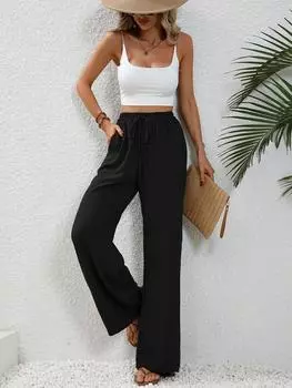 Women Pants Summer Ice Silk Wide Leg Pants High Waist Slimming Loose Straight Trousers Casual Pants S чёрный