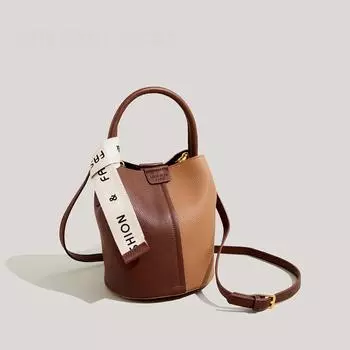 Женская сумка-ведро в стиле пэчворк, модная контрастная цветная женская сумка из искусственной кожи, винтажная высококачественная текстурированная женская сумка через плечо Mini(Max Length<20cm)