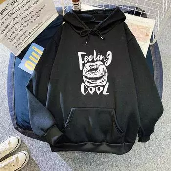 Women Pattern Print Fleece Hooded Hoodie Ladies Long Sleeve Oversize Loose Pullover Sweatshirt for Autumn Winter S белый