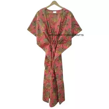 Женское платье-кафтан персикового цвета с принтом тигра в стиле хиппи из хлопка макси, пляжное платье-кафтан CKFTN-SCRN-FULL-BUYIT-152