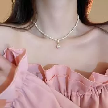 Женское ожерелье с подвеской из гладкого искусственного жемчуга, удлиненная цепочка, регулируемая длина, украшения на шею белый