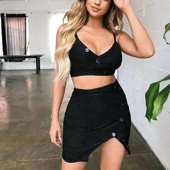 Women Piece 2 Bodycon Two Piece Crop Top And Skirt Set Bandage Dress Party L