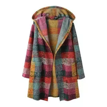Women Plaid Hooded Cardigan Long Sleeve Zipper Pocket Coat Casual Plaid Jacket Christmas Halloween Daily Party Outfit L