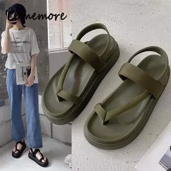 Women Platform Sandals Flat Flip Flops Summer Beach Sexy Casual shoes Cross Peep TToe Ladies Shoes Fashion Woman Black Sandals 35 зелёный