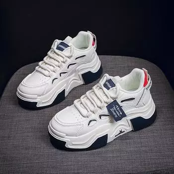 Women Platform Sneakers Autumn Trend Casual Flats Female Fashion Lace Up Thick Soled Comfortable Increase Vulcanized Shoes 35 синий