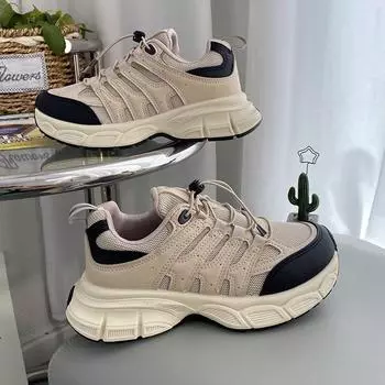 Women Platform Sneakers Fashion Mesh Leather Trainers Casual Elastic Bands Sports Shoes Thick Sole Heightened Clunky Sneakers 35 розовый