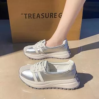 Women Platform Sneakers Fashion Round Toe Casual Lace Up Sports Shoes Woman Non Slip Walking Shoes Ladies Thick Sole Loafers 35