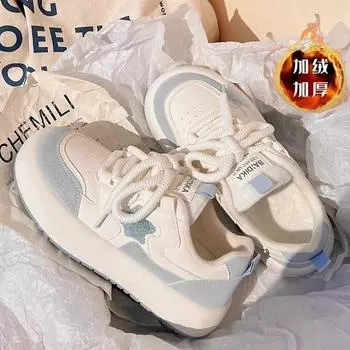 Women Platform warm Sneakers Star Design Lace Up Sport Shoes Cute Harajuku Wind Sneakers Women s Winter new Plush Tennis Shoes 35 розовый