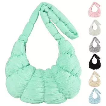 Женская плиссированная сумка подмышкой, дутая сумка через подмышку, хлопковая подбитая сумка, шикарная сумка-хобо S синий