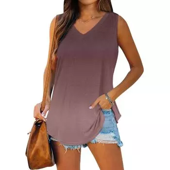 Women Plus Size Tank Tops V Neck Summer Tank Tops Loose Fit Sleeveless Tops S светло-синий