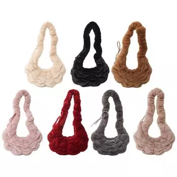 Women Plush Shoulder Bag Adjustable Strap Crossbody Bag Handbag for Work Travel бежевый