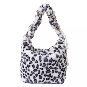 Women Plush Soft Tote Bag Drawstring Strap Leopard Print Chic Hobo Bag Large Capacity Stylish Commuting Bag Outdoor Travel Bag purple leopard print