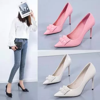Women Pointed High Heels Shoes New 2024 Antumn Summer Shallow Women Sandals Designer Fashion 8 Cm Pumps Wedding Shoes Zapatos 34 чёрный