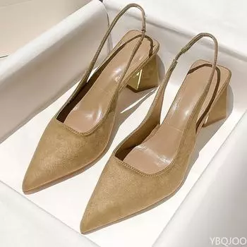 Women Pointed thin high-heeled single shoes femininity 2025 new spring summer thick heel simple rear empty bag head sandals 35