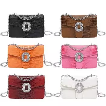 Women PU Flap Shoulder Bag Designer Crossbody Bags Crocodile Pattern Stylish Commuting Bag with Diamond Decor for Outdoor Travel белый