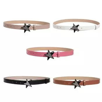 Women PU Leather Belt Star Decoration Solid Color Belt