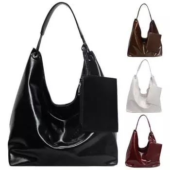 Women PU Shoulder Bag Vegan Leather Tote Bag with Small Purse Retro Shoulder Handbag Casual Tote Purse Fashion Shopper Bag чёрный