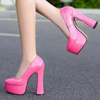 Женские туфли-лодочки на высоком каблуке 14 см, модель для подиума, толстый каблук, платформа, 4 см, круглый носок, большой размер 35–46, брендовая модная обувь 42 красный