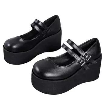 Women Pumps Mary Jane 8CM High Heel Platform Wedge Spring Ladies Sandals Belt Buckle Classic Sweet Punk Female Lolita Shoes 35