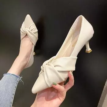 Women Pumps Spring & Autumn Lady Mid Heel Pointed Toe Fashion Elegant Office High Heels Slip-On Female Party Shallow Mouth Shoes 35