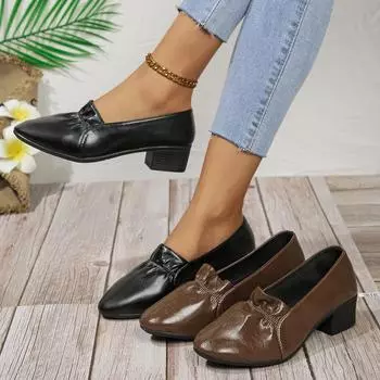 Женские туфли-лодочки весна-осень на среднем каблуке сексуальные высокие каблуки женские офисные туфли на квадратном каблуке повседневные туфли на высоком каблуке для женщин Zapatos De Mujer 36 чёрный