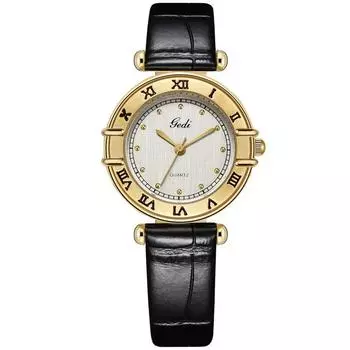 Women Quartz Watch Luxury Roman Numerals Numbers Dial Clock Vintage Leather Orologio Watches Ladies Fashion Gold Case Wristwatch