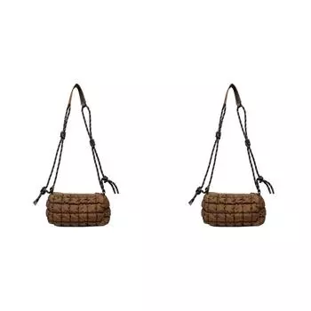 Women Quilted Crossbody Bag with Braided Rope Strap Bag for Female (Coffee)