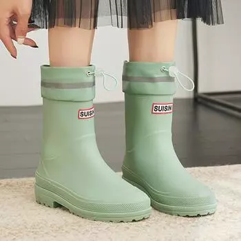 Women Rain Boots Waterproof Non-slip Mid-tube Boots Ankle Rubber Boots Female Comfort Work Garden Galoshes Rain Shoes Size 36-41 36 коричневый