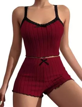 Women Red Cute Suspender Pajama Set S красный