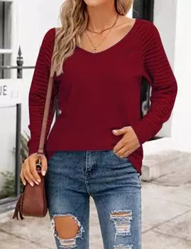 Women Red Leisure Long Sleeve Top S красный