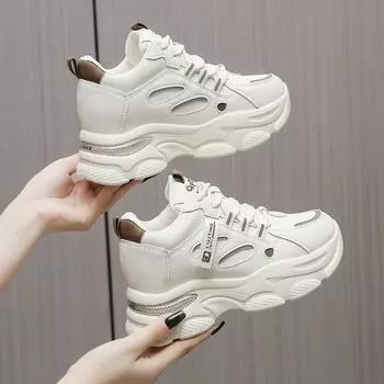 Women Retro Lace-up Sneakers Four Season New Comfortable Increased Casual Sport Shoes High Quality Wear-resistant Training Shoes 35