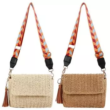 Women Retro Straw Handbag Large Capacity Crochet Beach Bag Solid Color Weaving Satchel Bag Ladies Summer Daily Bag коричневый