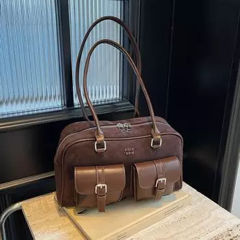 Женская сумка-тоут в стиле ретро из искусственной кожи, повседневная сумка-тоут с несколькими карманами, модная сумка через плечо, женская сумка для поездок на работу чёрный