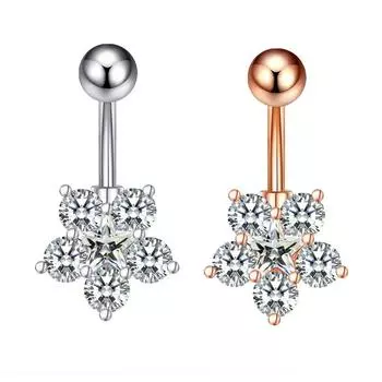 Women Rhinestones Zircon Geometric Navel Ring Belly Button Ring Body Jewelry Belly Piercing C