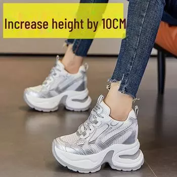 Women s 10cm Height-Enhancing Mesh Dad Shoes - Breathable, Thick-Soled, Casual Sneakers (A8910) 36 серебряный