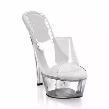 Women s 15CM high heels, crystal light shoes, cool slippers with lights, women s slippers 34 белый