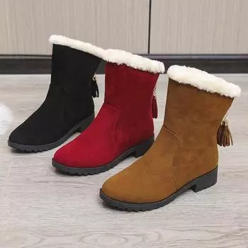 Women s 2021 Autumn/Winter Suede Martin Boots - Short, Flat, Round Toe, Cotton Lined 35 темно-коричневого
