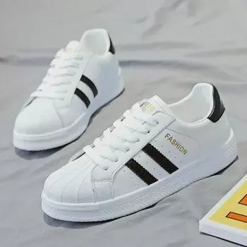 Women s 2022 Spring/Autumn All-Match Leather White Sneakers - Shell Toe, Flat, Casual 36