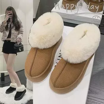 Women s 2023 Thick-Soled Warm Snow Boots with Fur - Comfortable One-Piece Casual Winter Footwear 41 чёрный