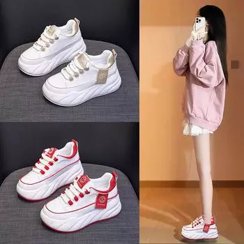 Women s 2024 Autumn White Thick-Soled Korean Style Height-Enhancing Casual Shoes 38 бежевый/красный