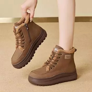 Women s 2024 Autumn/Winter Non-Slip Lambskin Snow Boots: Warm, Thick Velvet, Retro Cotton, Thick-Soled, Short Fur Boots 39 коричневый