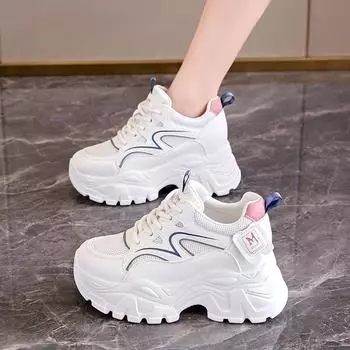 Women s 2024 new spring and summer breathable mesh sneakers low heel small light campus platform dad shoes 35 хаки