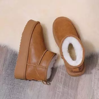 Women s 2024 Winter Snow Boots: Stylish Height-Enhancing Genuine Leather with Warm Cotton, Non-Slip and All-Match Design. 39 хаки